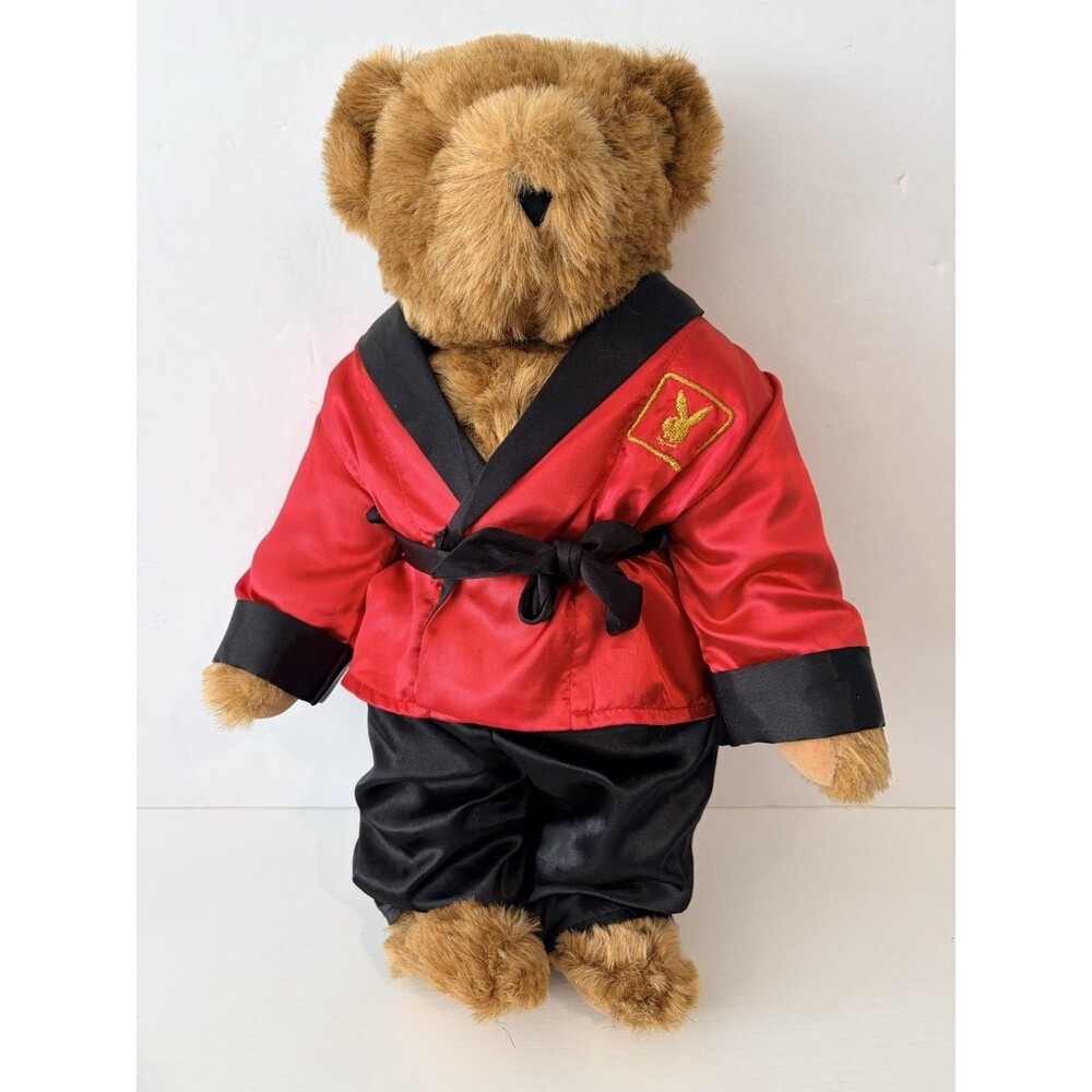 Vermont Teddy Bear Vintage 16 Inch Playboy Hugh Hefner Red Black Robe Tagged